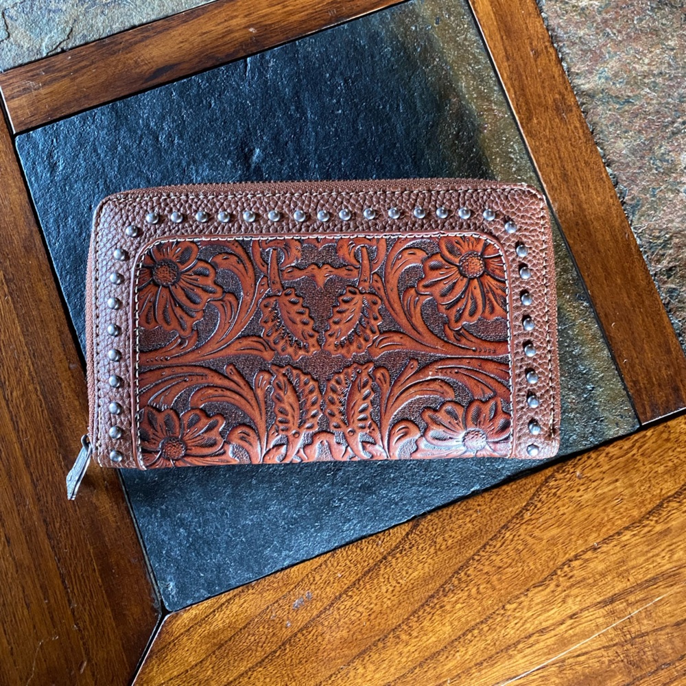 Trinity Thread Wallet, Western Leather Tooling, L… - image 1